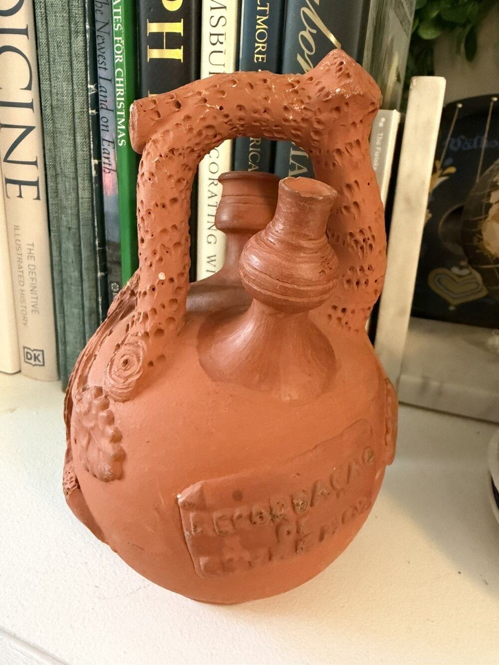Vintage Portuguese Terracotta Water Jug Handmade Folk Art Pitcher 7.5"